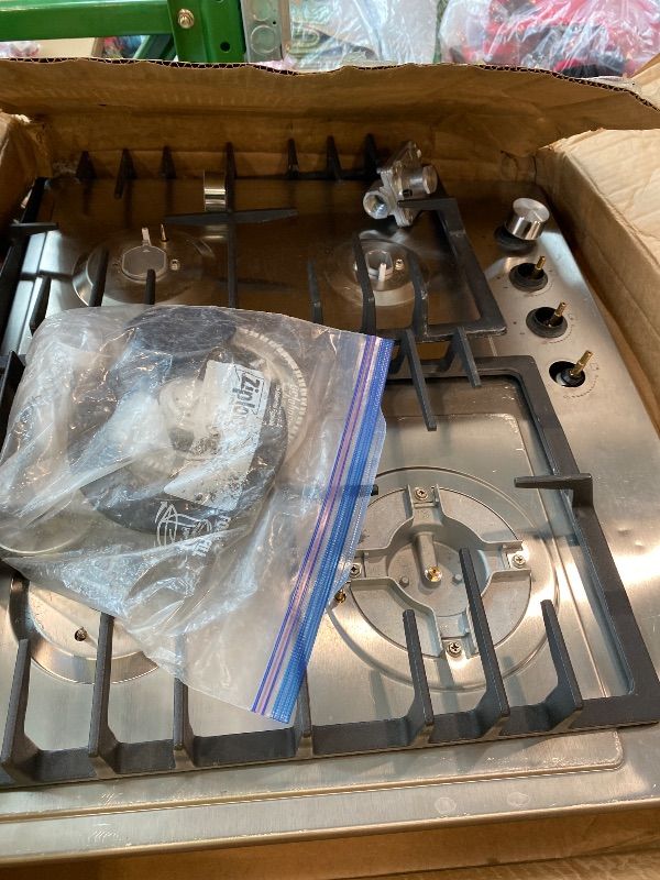 Photo 1 of [MAJOR DAMAGE & MISSING PARTS] TOPWISH 24 Inch Gas Cooktop, Propane Stove Top with 4 Burners 27,400 BTU, NG/LPG Convertible Built-in Stainless Steel Stovetop with Thermocouple Protection for Kitchen, Apartments, RV