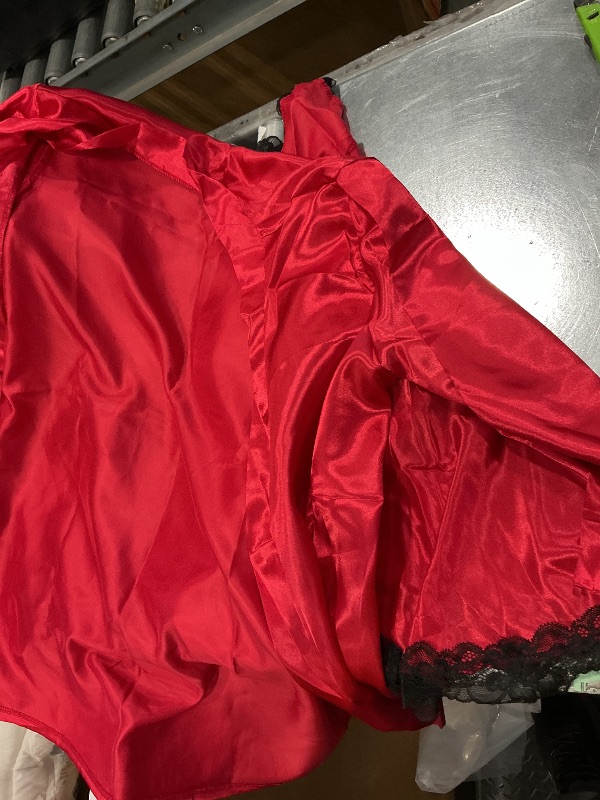 Photo 1 of Red Satin Slip Dress with Black Lace Trim two pcs