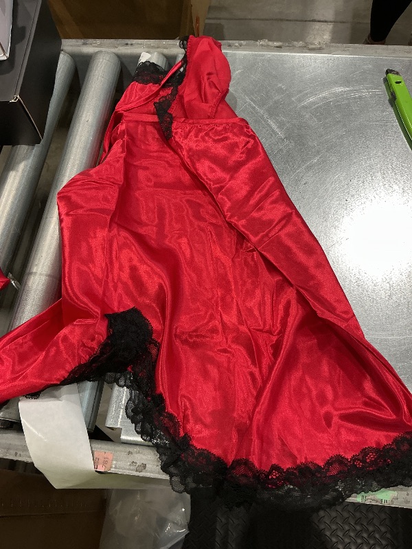 Photo 1 of Red Satin Slip Dress with Black Lace Trim two pcs