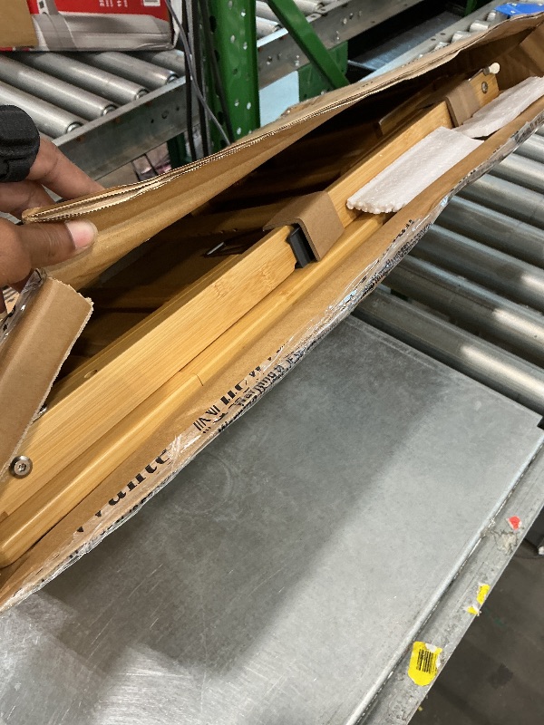 Photo 1 of [MISSING MIDDLE WOOD PIECE] Laptop Desk Nnewvante Bamboo Laptop Table Adjustable Lap Tray Bed Serving Tray Breakfast Table Foldable Coffee Tea Table 7 Tilting Top Angles 4 Latches Large Size 27.95" x 13.8"