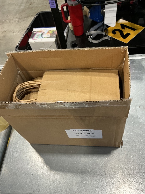 Photo 1 of 100 Pack 5.8x3.2x8.25 Inch Brown Kraft Paper Gift Bags with Handles - Bulk Small Plain Natural Bags for Birthday Party Favors, Grocery, Retail Shopping, Wedding, Craft, Goody, Takeouts, and Business