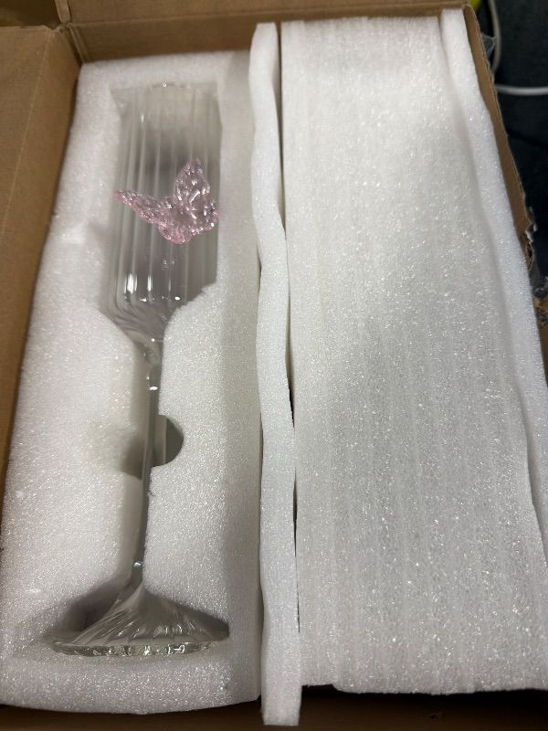 View 3 of ***ONLY ONE GLASS****2Pcs Pink Butterfly Wine Glasses, 3D Butterfly Champagne Cups Drinking Glasses Fashioned Wine Cocktails Glassware Romantic Champagne Glasses for Weddings Engagements Party Gifts (Striped Style)