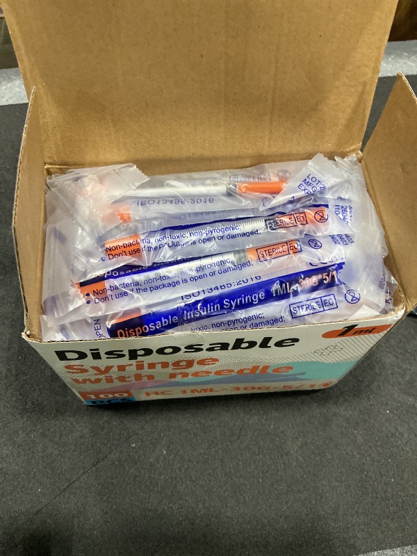 Photo 1 of 1 ml/cc Syringe 30G 5/16" Lab Supplies, Individual Package 100 Pack