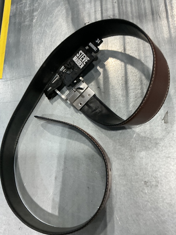 Photo 1 of [MINOR DAMAGE] Steve Madden Reversible Men's Dress Casual Every Day Leather Belt, Brown/Black, 34