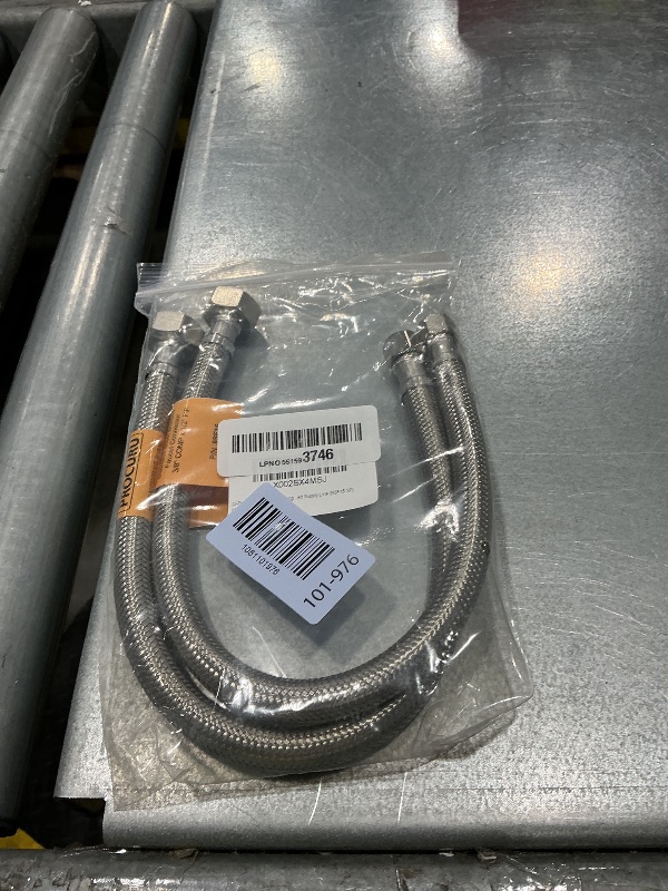 Photo 1 of [2-Pack] PROCURU 16-Inch (1.3Ft) x 3/8" Comp x 1/2" FIP Faucet Hose Connector, Stainless Steel Braided Supply Line, Certified Safe (9SF16-2P)