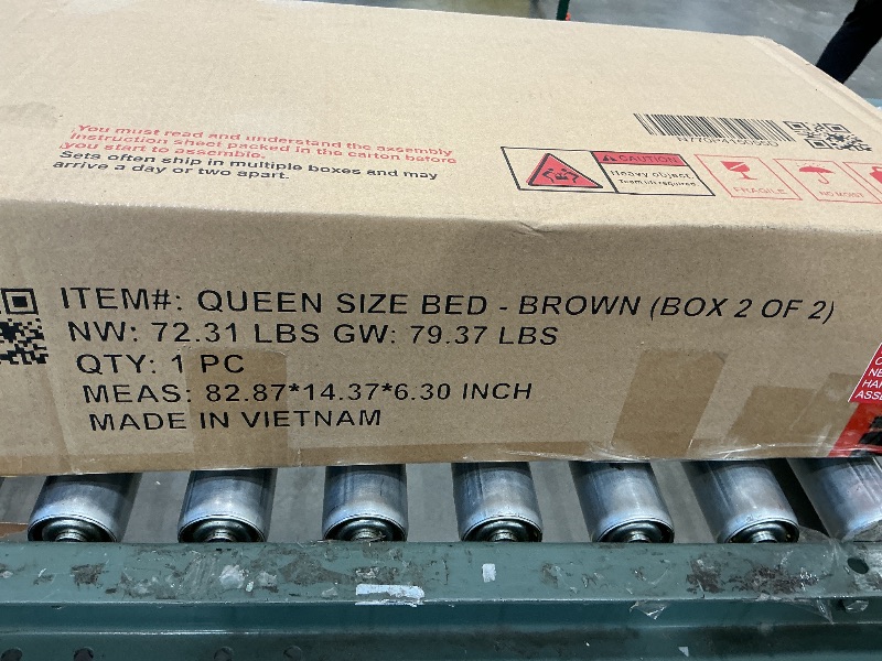 Photo 1 of ***UPDATED 7/5 AS IS/ NO RETURNS - SALE FINAL - FOR PARTS ONLY***Merax Queen Size Solid Wood Platform Bed Frame, Upholstered Headboard & Classic Spindle & with Fabric Panel, No Box Spring Needed, 500 lbs Capacity Timeless Traditional for Bedroom, Brown