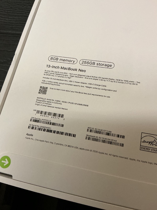 Photo 1 of Apple 2026 MacBook Neo 13-inch Laptop with A18 Pro chip: Built for AI and Apple Intelligence, Liquid Retina Display, 8GB Unified Memory, 256GB SSD Storage, 1080p FaceTime HD Camera; Indigo