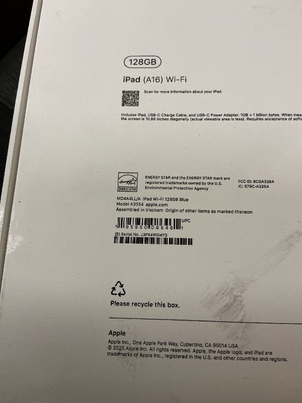 Photo 1 of Apple iPad 11-inch: A16 chip, 11-inch Model, Liquid Retina Display, 128GB, Wi-Fi 6, 12MP Front/12MP Back Camera, Touch ID, All-Day Battery Life — Blue