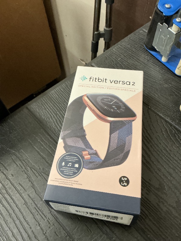 Photo 1 of Fitbit Versa 2 Special Edition Health and Fitness Smart Watch with Heart Rate, Music, Alexa Built-In, Sleep and Swim Tracking, Navy and Pink Woven/Copper Rose, One Size (S and L Bands Included), 2.3