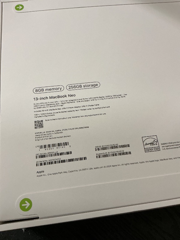 Photo 1 of Apple 2026 MacBook Neo 13-inch Laptop with A18 Pro chip: Built for AI and Apple Intelligence, Liquid Retina Display, 8GB Unified Memory, 256GB SSD Storage, 1080p FaceTime HD Camera; Citrus