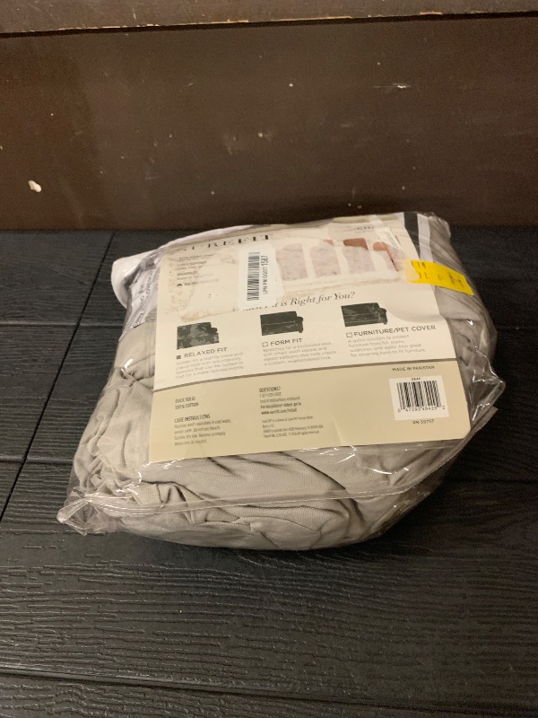 Photo 1 of SureFit Cotton Duck Armchair Box Cushion One Piece Slipcover, Chair Cover, Relaxed Woven Fit, 100% Cotton, Machine Washable, Gray