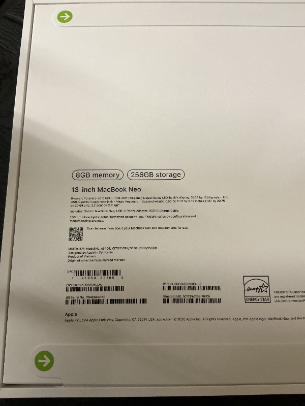 Photo 1 of Apple 2026 MacBook Neo 13-inch Laptop with A18 Pro chip: Built for AI and Apple Intelligence, Liquid Retina Display, 8GB Unified Memory, 256GB SSD Storage, 1080p FaceTime HD Camera; Citrus