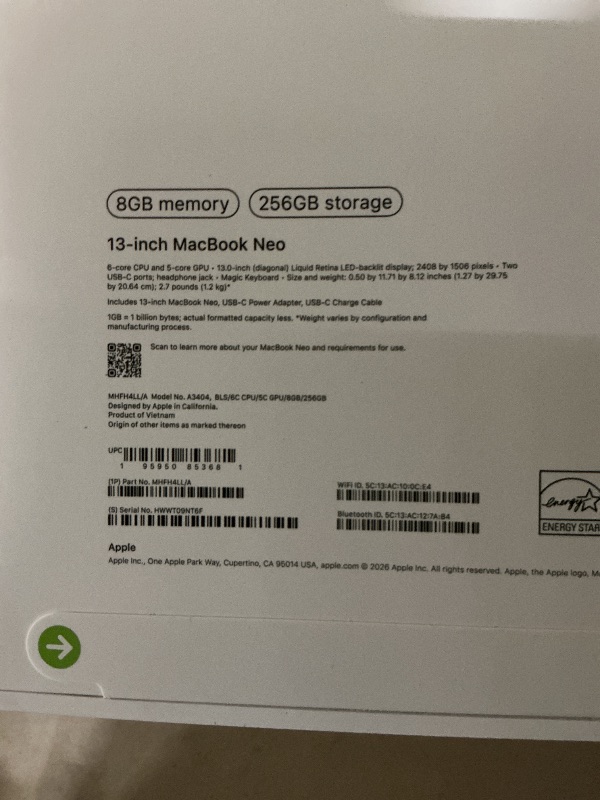 Photo 1 of Apple 2026 MacBook Neo 13-inch Laptop with A18 Pro chip: Built for AI and Apple Intelligence, Liquid Retina Display, 8GB Unified Memory, 256GB SSD Storage, 1080p FaceTime HD Camera; Blush