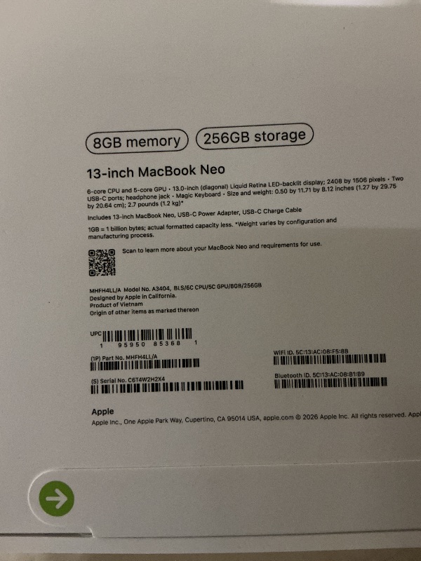 Photo 1 of Apple 2026 MacBook Neo 13-inch Laptop with A18 Pro chip: Built for AI and Apple Intelligence, Liquid Retina Display, 8GB Unified Memory, 256GB SSD Storage, 1080p FaceTime HD Camera; Blush