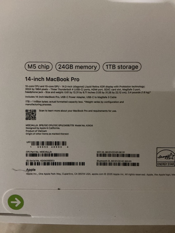 Photo 1 of Apple 2025 MacBook Pro Laptop with Apple M5 chip with 10?core CPU and 10?core GPU: Built for AI, 14.2-inch Liquid Retina XDR Display, 24GB Unified Memory, 1TB SSD Storage; Space Black