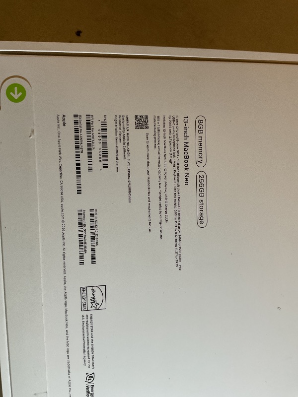 Photo 1 of Apple 2026 MacBook Neo 13-inch Laptop with A18 Pro chip: Built for AI and Apple Intelligence, Liquid Retina Display, 8GB Unified Memory, 256GB SSD Storage, 1080p FaceTime HD Camera; Silver
FACTORY SEALED