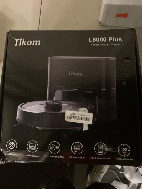 Photo 1 of Tikom Robot Vacuum and Mop, 6000Pa Robotic Vacuum Cleaner with Self-Emptying Base, 90 Days Capacity, LiDAR Navigation, Home Mapping, Ideal for Pet Hair, Hard Floors, Carpet (L8000 Plus)