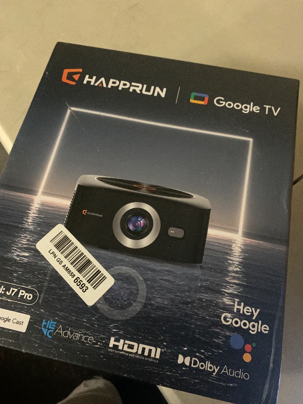 Photo 1 of 1500 ANSI Official Licensed Google TV Smart Projector, HAPPRUN 4K Full HD Home Theater with Auto Focus, Dolby Sound, Wi-Fi Bluetooth, Built-in Apps, Compatible with Phone & PC, Indoor & Outdoor Use