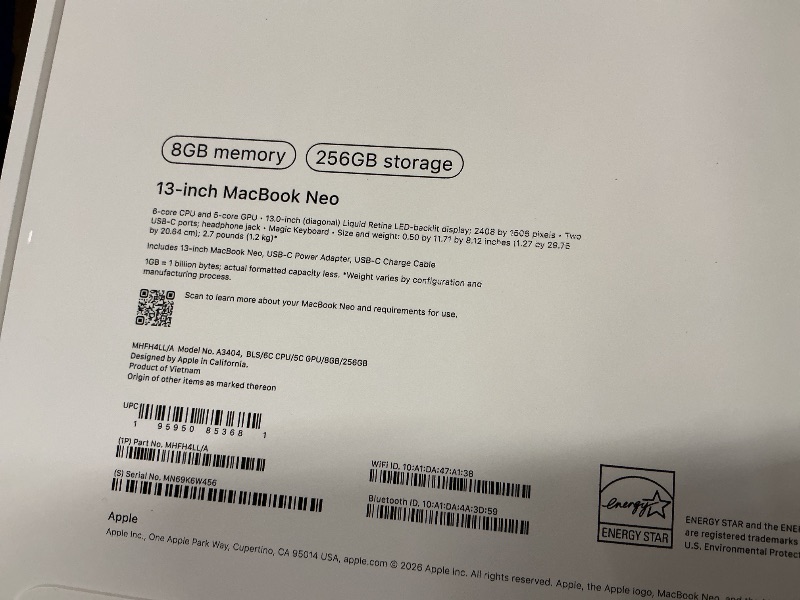 Photo 1 of Apple 2026 MacBook Neo 13-inch Laptop with A18 Pro chip: Built for AI and Apple Intelligence, Liquid Retina Display, 8GB Unified Memory, 256GB SSD Storage, 1080p FaceTime HD Camera; Blush