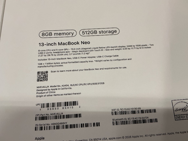 Photo 1 of Apple 2026 MacBook Neo 13-inch Laptop with A18 Pro chip: Built for AI and Apple Intelligence, Liquid Retina Display, 8GB Unified Memory, 512GB SSD Storage, 1080p FaceTime HD Camera, Touch ID; Blush