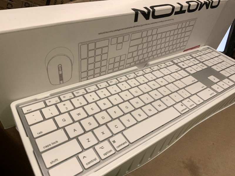 Photo 1 of Full-Size Metal Wireless Keyboard and Mouse for Mac with Numeric Keypad, OMOTON Bluetooth Rechargeable Combo for MacBook/iMac/Mac mini, Ideal for Data Analysts & Office Work, White