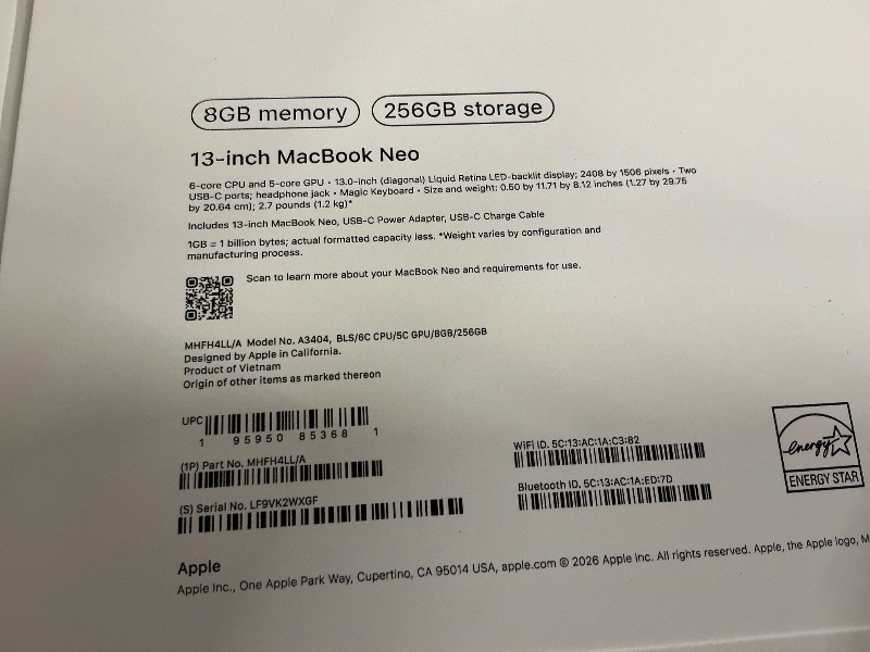 Photo 1 of Apple 2026 MacBook Neo 13-inch Laptop with A18 Pro chip: Built for AI and Apple Intelligence, Liquid Retina Display, 8GB Unified Memory, 256GB SSD Storage, 1080p FaceTime HD Camera; Blush