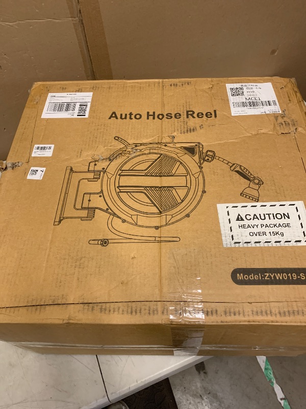 Photo 1 of Retractable Garden Hose Reel 5/8” x 100ft, Auto Rewind Hose Reels for Outside, Heavy-Duty Wall-Mounted Outdoor Hose, 10-Mode Nozzle, Adjustable Length, 180° Rotation for Watering, Car Washing