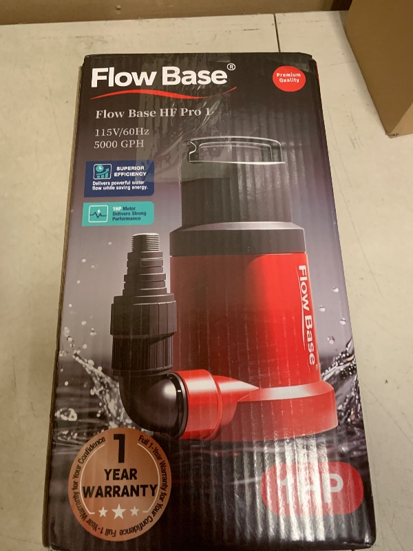 Photo 1 of Flowbase 1HP 5000GPH Sump Pump - Clean/Dirty Water Portable Transfer Submersible Pump for Swimming Pool, Garden Pond, Basement with 10ft Power Cord,Remove Water Level Down to 0.2"