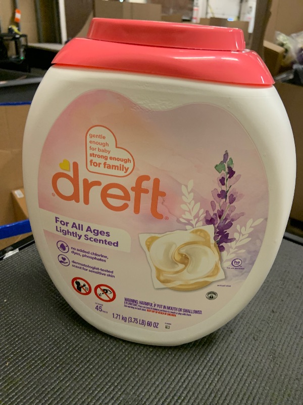 Photo 1 of Dreft Laundry Detergent Pacs, Lightly Scented, Lavender, For Baby and Family, XL Pacs, 45 Count