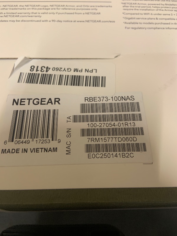 Photo 1 of NETGEAR Orbi 370 Series Dual-Band WiFi 7 Mesh System for Home (RBE373) – Wireless Router (no Modem) + 2 Extenders, Security Features, 5 Gbps, Covers 6,000 sq.ft., 70 Devices, 2.5GB Port, BE5000