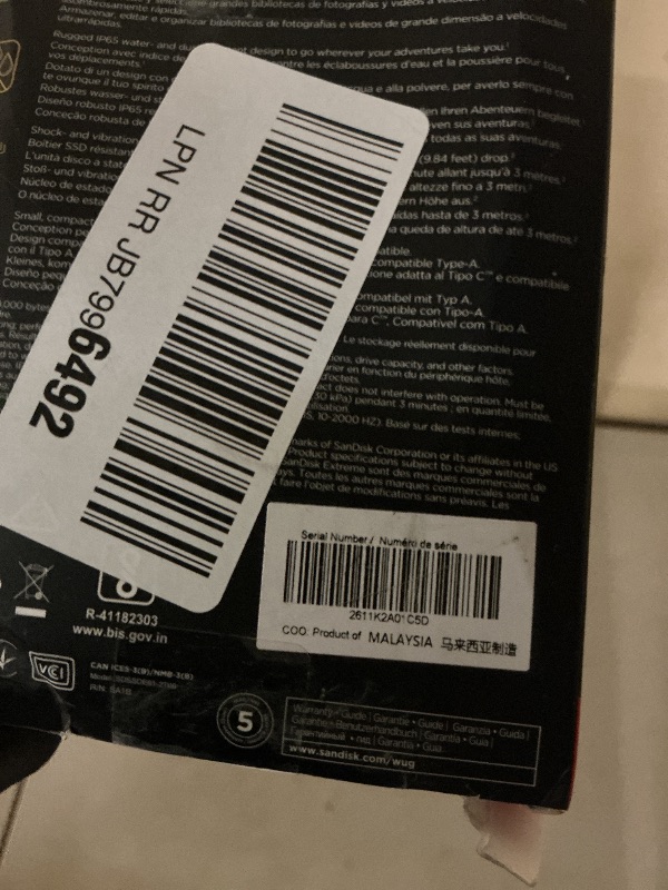 Photo 1 of SANDISK 2TB Extreme Portable SSD (Old Model) - Up to 1050MB/s, USB-C, USB 3.2 Gen 2, IP65 Water and Dust Resistance, Updated Firmware - External Solid State Drive - SDSSDE61-2T00-G25