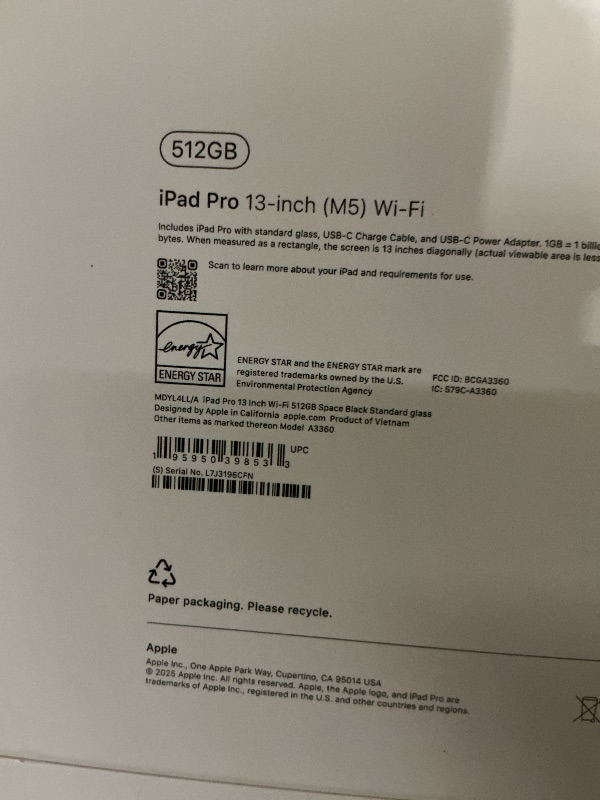 Photo 1 of Apple iPad Pro 13-inch (M5): Ultra Retina XDR Display, 512GB, Landscape 12MP Front Camera/12MP Back Camera, LiDAR Scanner, Wi-Fi 7 with Apple N1, Face ID, All-Day Battery Life — Space Black