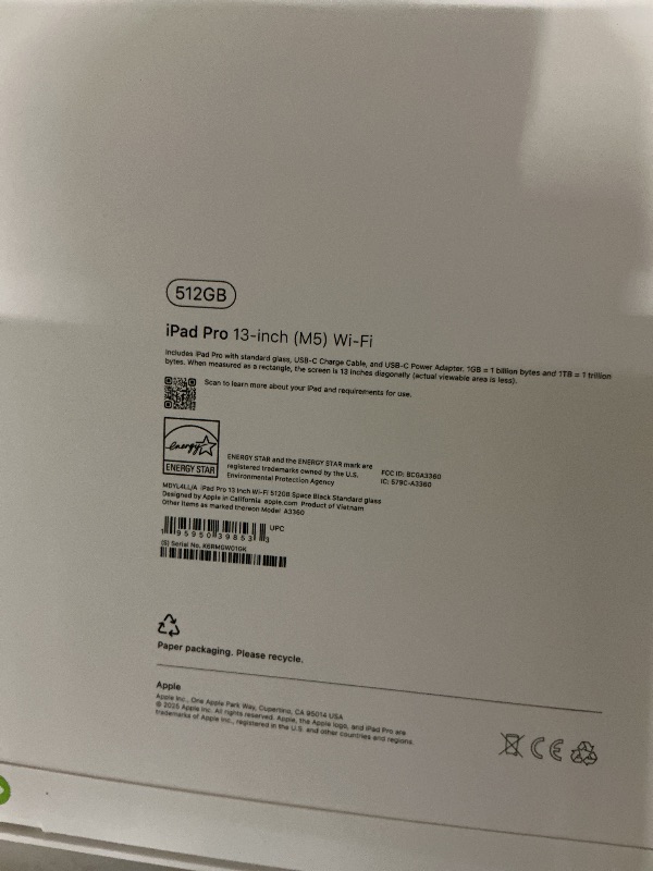 Photo 1 of Apple iPad Pro 13-inch (M5): Ultra Retina XDR Display, 512GB, Landscape 12MP Front Camera/12MP Back Camera, LiDAR Scanner, Wi-Fi 7 with Apple N1, Face ID, All-Day Battery Life — Space Black