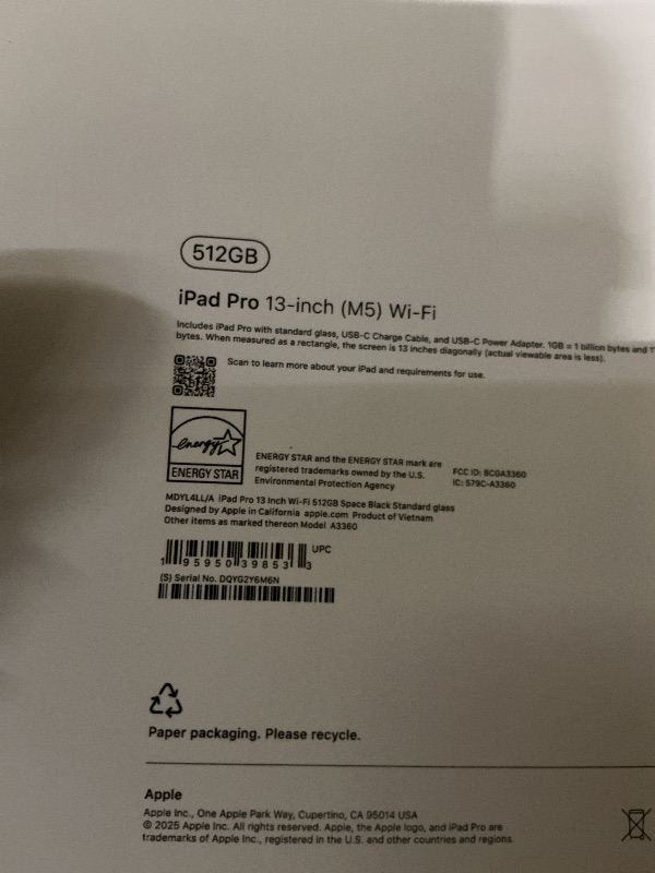 Photo 1 of Apple iPad Pro 13-inch (M5): Ultra Retina XDR Display, 512GB, Landscape 12MP Front Camera/12MP Back Camera, LiDAR Scanner, Wi-Fi 7 with Apple N1, Face ID, All-Day Battery Life — Space Black