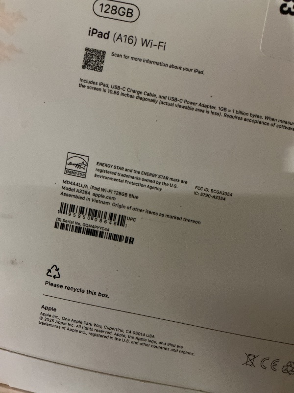 Photo 1 of Apple iPad 11-inch: A16 chip, 11-inch Model, Liquid Retina Display, 128GB, Wi-Fi 6, 12MP Front/12MP Back Camera, Touch ID, All-Day Battery Life — Blue