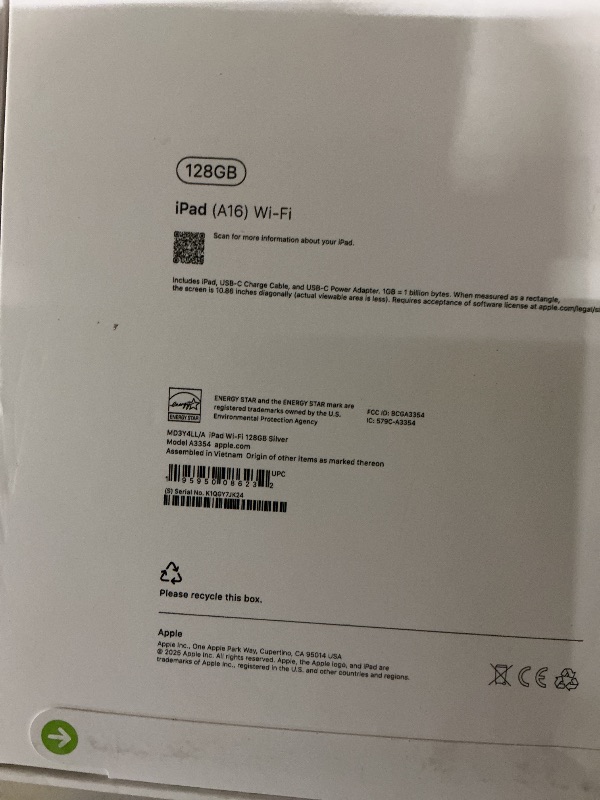 Photo 1 of Apple iPad 11-inch: A16 chip, 11-inch Model, Liquid Retina Display, 128GB, Wi-Fi 6, 12MP Front/12MP Back Camera, Touch ID, All-Day Battery Life — Silver