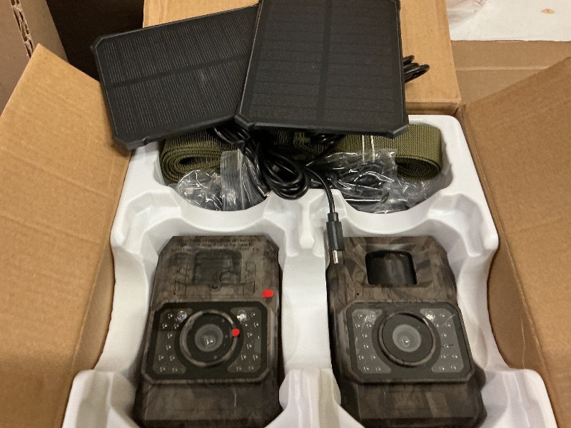 Photo 1 of MAXDONE Solar Trail Camera 2 Pack - 4K 64MP WiFi Bluetooth Solar Deer Camera with Night Vision Motion Activated, Game Camera IP66 Waterproof, Wildlife Cameras Built-in Battery Rechargeable Power