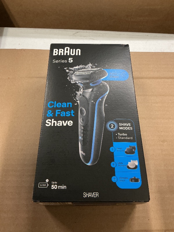 Photo 1 of Braun Electric Shaver for Men, Series 5 5150cs, Wet & Dry Razor, Turbo Shaving Mode, Foil Shaver, with Beard Trimmer, Body Groomer and Charging Stand, Blue