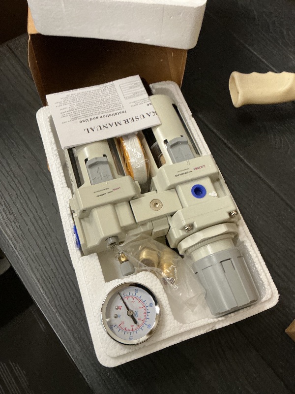 View 2 of LNCHKA Air Pressure Regulator with Pressure Gauge(0-150PSI),Water Separator for Air Compressor Auto Drain 1/2 NPT Threaded Interface