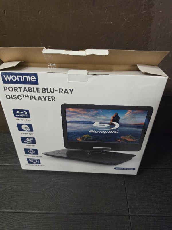 View 2 of WONNIE 16.9" Portable Blu Ray Player with 14.1" 1080P Full HD Large Swivel Screen, Blu-ray DVD Player with HDMI Out & AV Out, 4-5 Hours Rechargeable Battery, Support USB/Micro SD Card