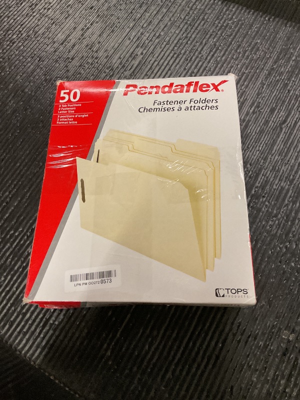 Photo 1 of Pendaflex Fastener File Folders, 2 Fasteners, Pockets with Prongs, File Organizers for School, Home and Office, Letter Size, Manila, 1/3 Cut Tabs, in Left, Right, Center Positions, 50 Per Box (FM213)