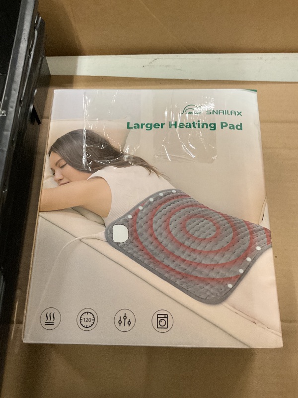 Photo 1 of Snailax Heating Pad & Foot Warmer with 6 Temperature Settings & Auto Shut Off, 17”x33”, Washable Fast Heated Pads for Back Pain Relief,Abdomen,Feet,Back,Cramp(Grey)