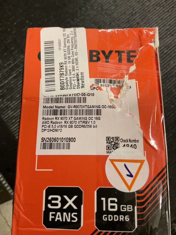 Photo 1 of Gigabyte Radeon RX 9070 XT Gaming OC 16G Graphics Card - 16 GB GDDR6, 256 Bit, PCI-E 5.0, 3060 MHz Core Frequency, 2 x DisplayPort, 2 x HDMI, GV-R9070XTGAMING OC-16GD