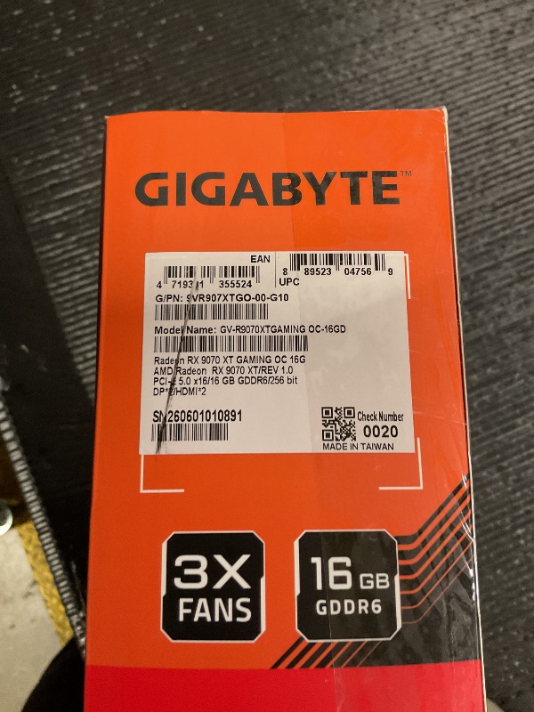 Photo 1 of GIGABYTE Radeon RX 9070 XT Gaming OC 16G Graphics Card, PCIe 5.0, 16GB GDDR6, GV-R9070XTGAMING OC-16GD Video Card