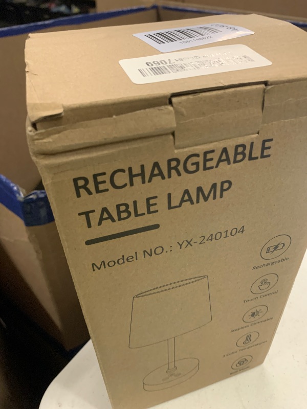Photo 1 of Wowag Small Cordless Table Lamp,5000mAh Rechargeable Battery Operated Desk Lamp,3 Colors & 7 RGB Stepless Dimmable, Portable Touch Fabric Shade LED Night Light for Bedroom Restaurant Home(Flaxen)