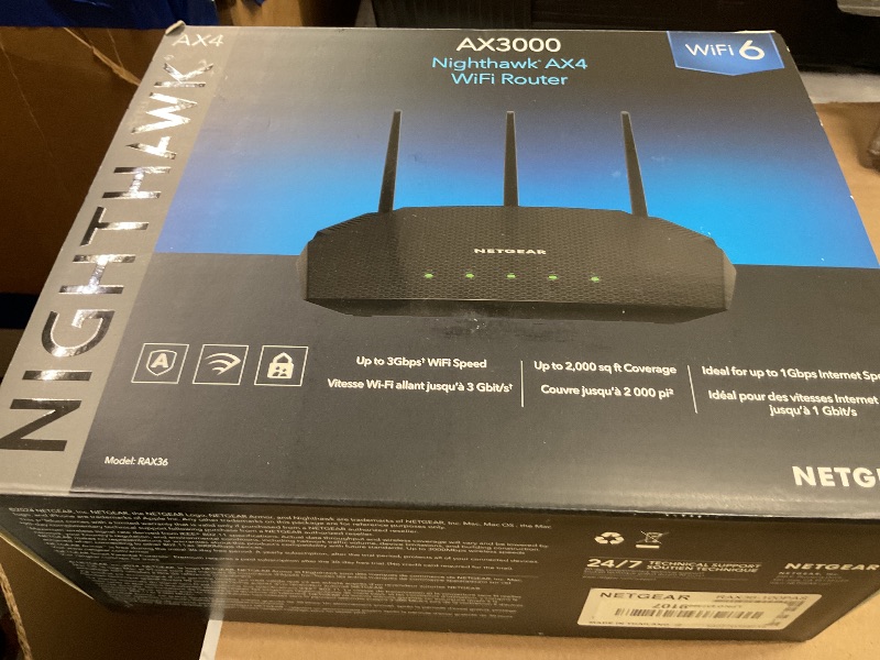 Photo 1 of NETGEAR Nighthawk WiFi 6 Router (RAX36) – Router Only, AX3000 3 Gbps Wireless Speed – Dual-Band Gigabit Internet – Covers 2,000 sq. ft., 25 Devices – Built-in VPN, USB 3.0, Gaming