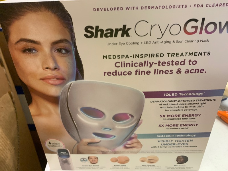 Photo 1 of Shark CryoGlow LED Face Mask with Under-Eye Cooling, Anti-Ageing & Blemish Repair, Red & Blue LED, Infrared Light Therapy, USB-C, Remote Control, Storage Bag, Adjustable Straps, Rose Glow, FW312PK