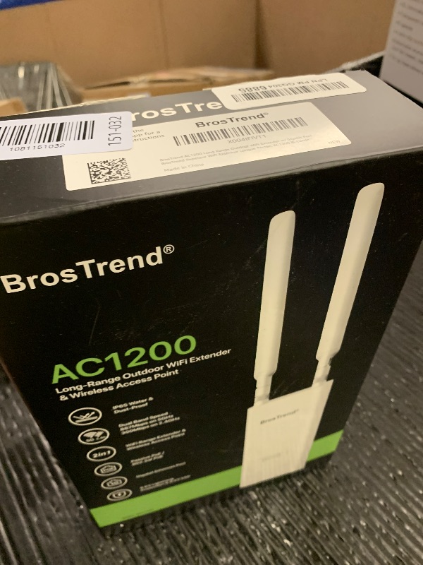 Photo 1 of BrosTrend AC1200 Outdoor WiFi Extender Long Range, Dual Band 5GHz + 2.4GHz, IP65 Weatherproof Gigabit Signal Booster, PoE Powered, with Passive PoE Injector, 2x 5dBi Antennas, Works for Yard, Farm, RV