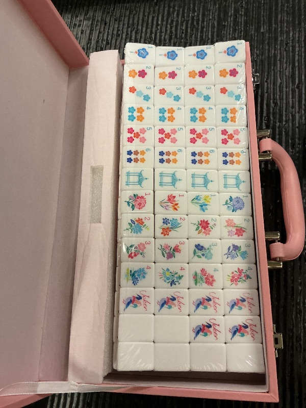 Photo 1 of Soulchen 1.4 Inch Acrylic Pink American Mahjong Set 168 Blossom Numbered Tiles, Tiles Bag and Portable Case Classic Complete Mahjong Set for Adult Collection Gift