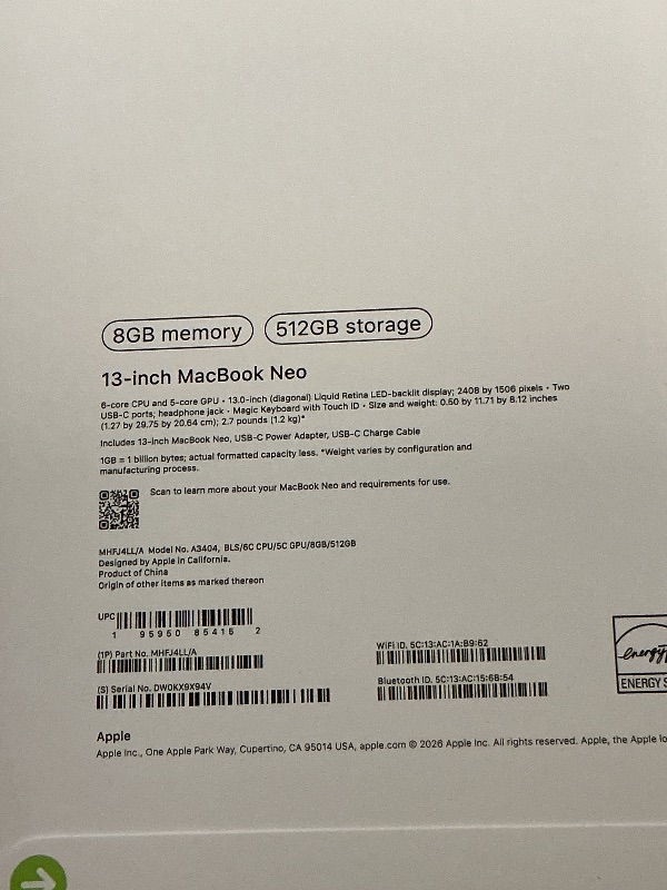 Photo 1 of FACTORY SEALED— Apple 2026 MacBook Neo 13-inch Laptop with A18 Pro chip: Built for AI and Apple Intelligence, Liquid Retina Display, 8GB Unified Memory, 512GB SSD Storage, 1080p FaceTime HD Camera, Touch ID; Blush